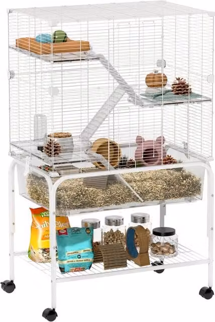 Gabbia per Animali Piccoli 4 Livelli con Ruote ¨C zephmum ¨C 73x47x123 cm Bianco