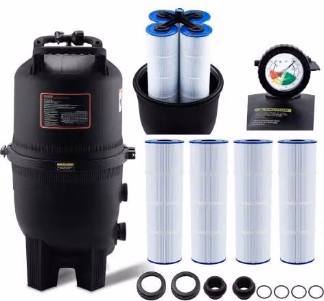 VEVOR Filtro per Piscina a Cartuccia con Superficie Filtrante di 40 m2 e Sistema Anti-perdite, Colore Nero