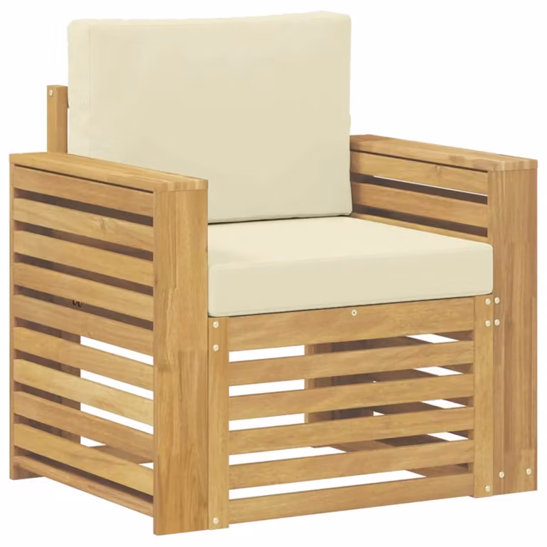 Set di divani da esterno moderni DESIGN IN in legno di acacia e poliestere bianco e beige