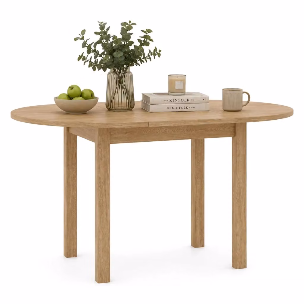 DMORA Tavolo Allungabile Rotondo per 6 Posti in Rovere Marrone L/P/H: 100 x 80 x 76 cm – 2
