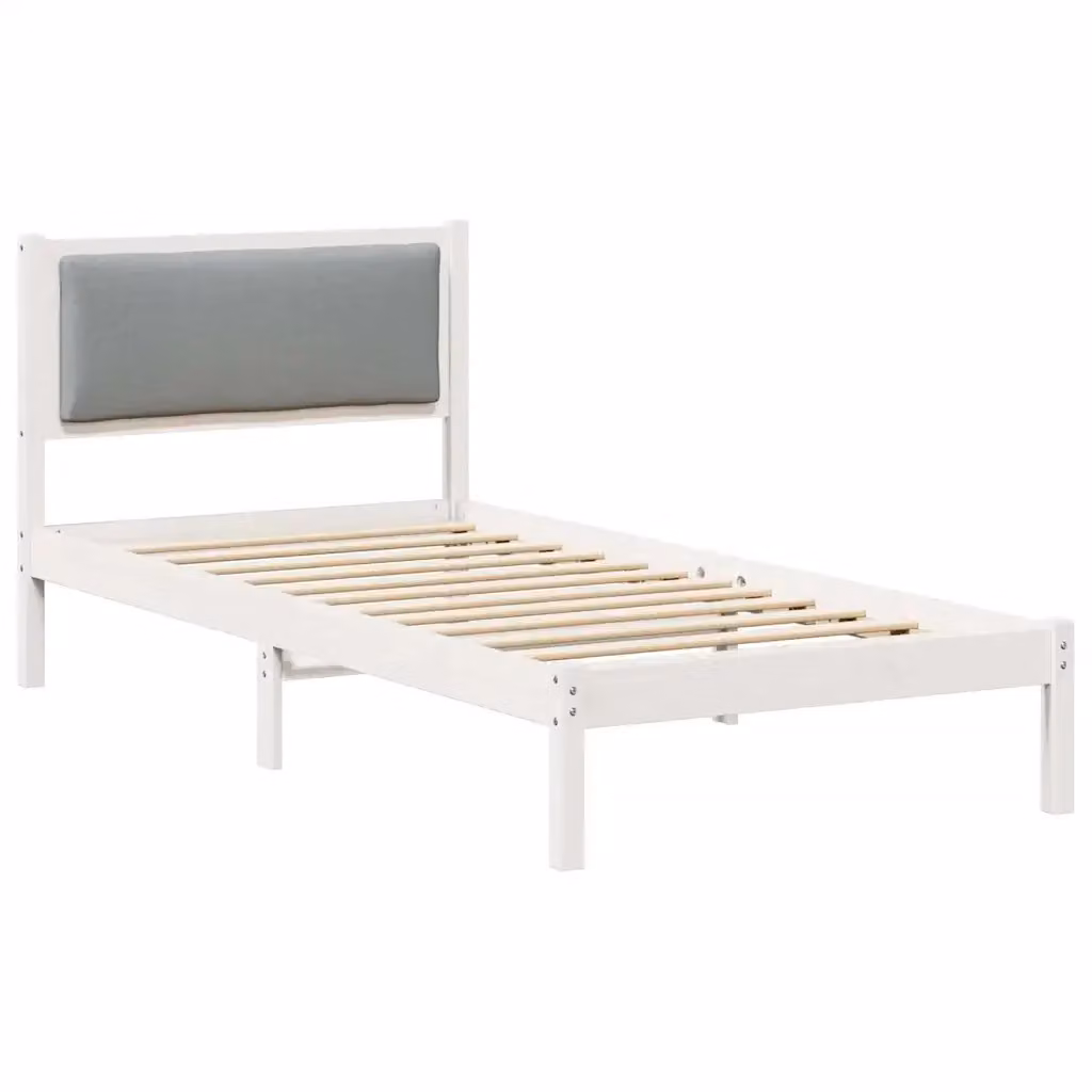 Struttura letto in pino massello vidaXL con doghe fisse in legno, Grigio e Bianco, 90 x 190 cm – 2
