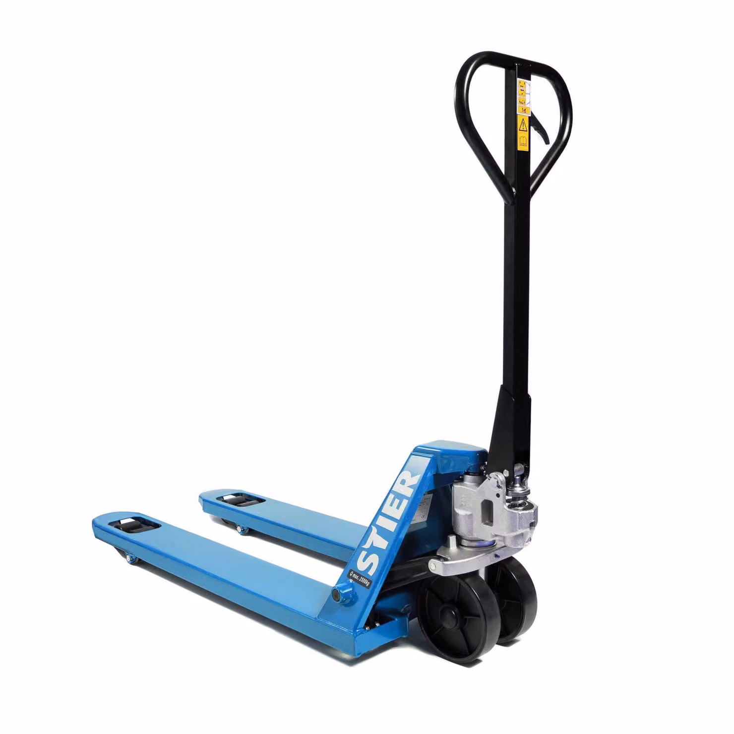 Transpallet STIER, Transpallet con capacità di carico di 2500 kg, Preassemblato e pronto all'uso, Lunghezza forche 1150 mm, Ruote in nylon, Blu, Transpallet, Transpallet manuale, Angolo di sterzata di 210°, Esente da manutenzione