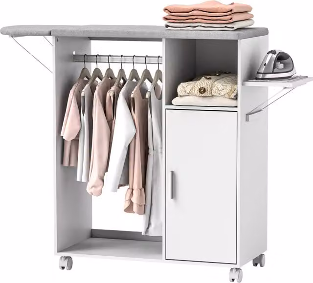 Mobile da stiro con ruote e appendiabiti Minimal bianco L: 127 cm, P: 42,5 cm, H: 99 cm