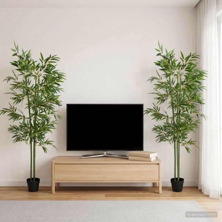 Set di 2 alberi di bambù decorativi vidaXL verdi in tessuto e legno, L: 60 cm, P: 18 cm, H: 190 cm