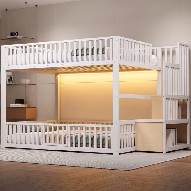 Letto a Castello con Contenitore e LED ¨C MINIMAL ¨C Bianco 140x200