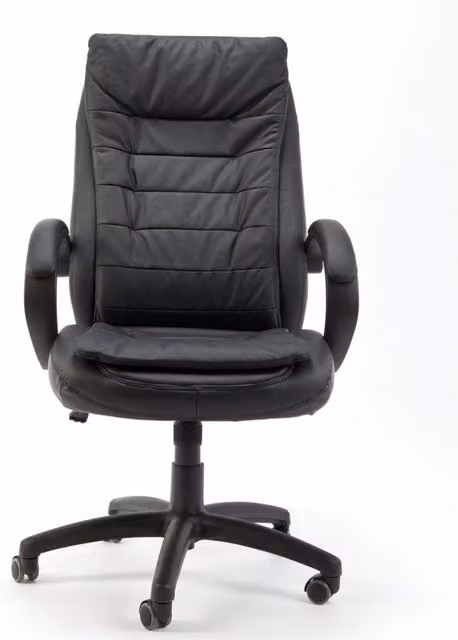 Poltrona da ufficio presidenziale NOTEK modello President in ecopelle nera con doppia imbottitura, braccioli e ruote, L: 65,5 cm, P: 54,0 cm, H: 122,0 cm