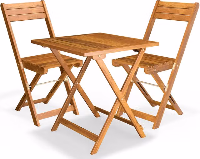 Set da giardino Casaria composto da tavolo quadrato e 3 sedie in legno di acacia color marrone