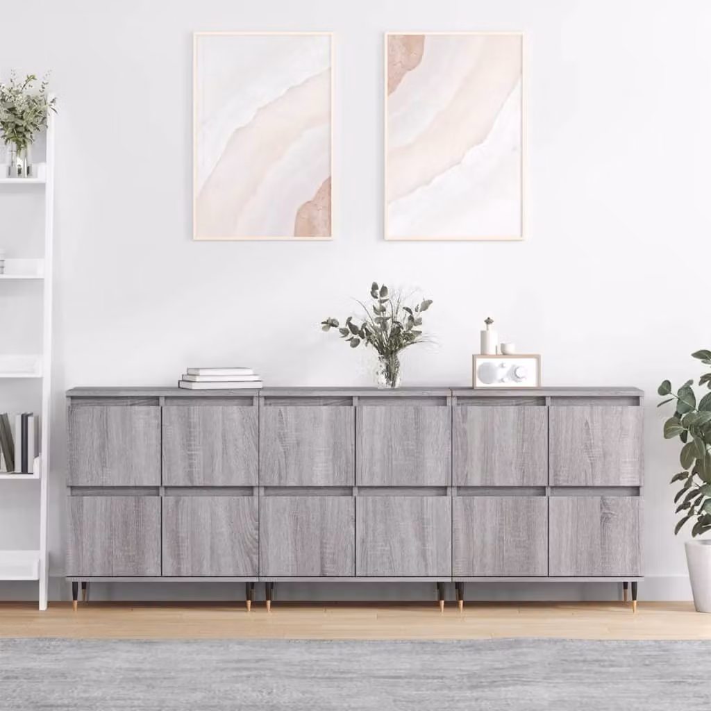Set di 3 credenze vidaXL in legno multistrato e MDF, colore grigio, stile classico
