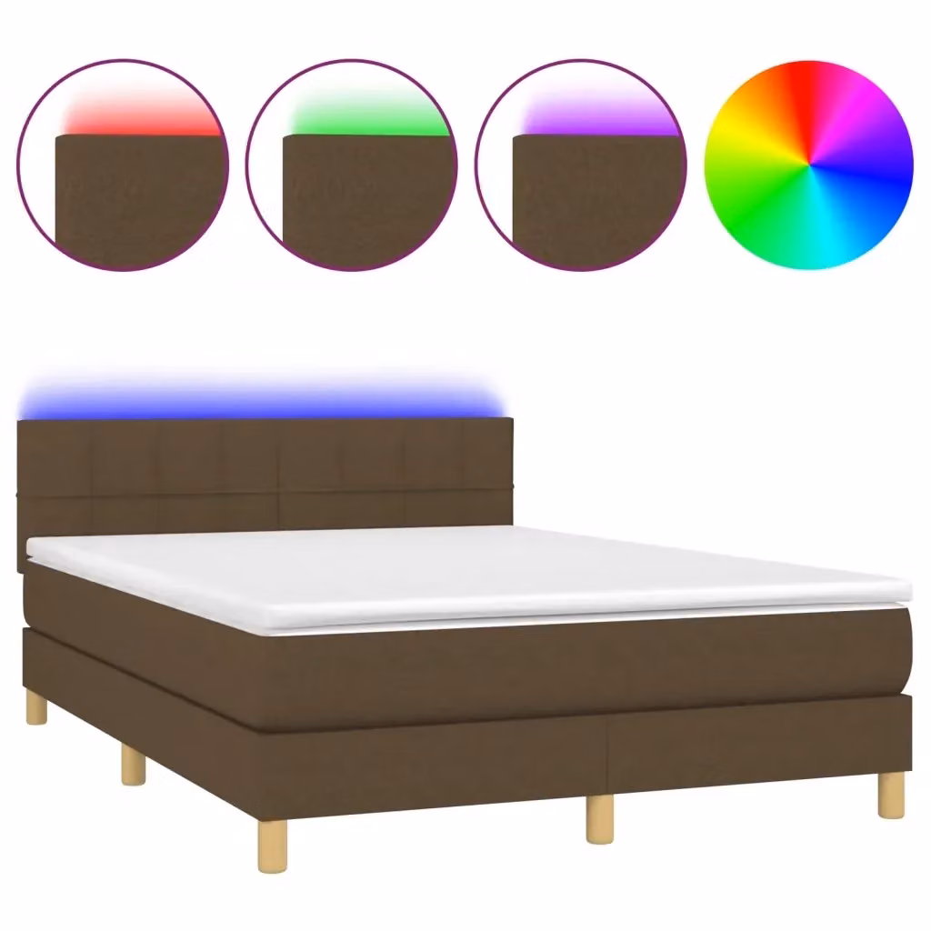 Letto Ibrido con Materasso e Illuminazione LED vidaXL in Tessuto Marrone e Bianco L/P: 140 x 200 cm – 2