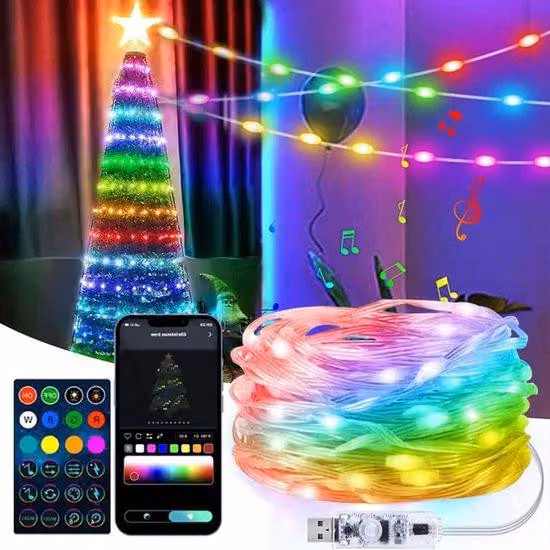 Ghirlanda luminosa LED RGB da 20 m con USB e Bluetooth, sincronizzazione musicale, colore bianco