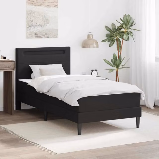 Struttura del letto con strisce LED-Giroletto con luci Nero 90 x 190 cm Similpelle 617518