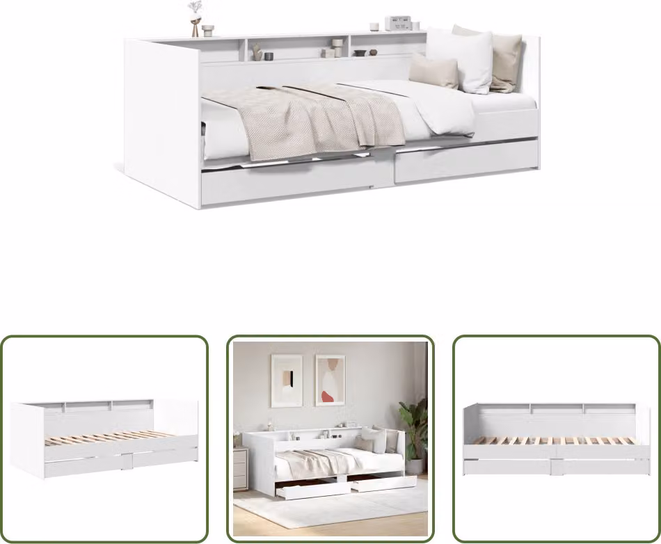 The Living Store Letto da giorno con cassetti bianco 90x200 cm materiale legno