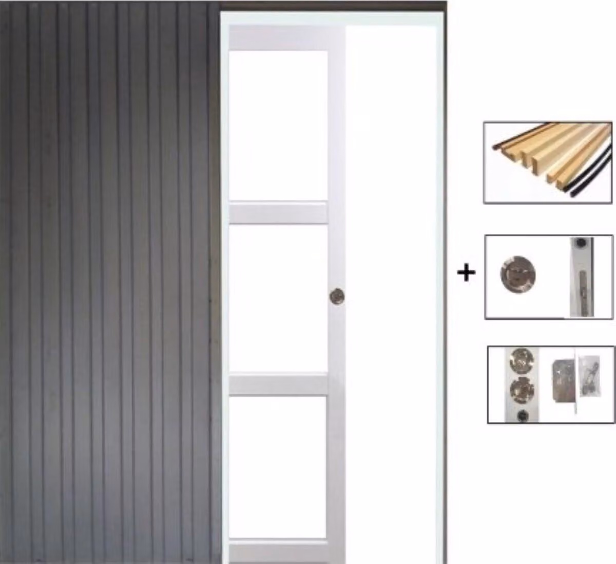 Porta scorrevole Kenya bianca con vetro trasparente H204 x L73 cm, incasso, kit finitura Gd Menuserie