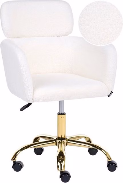 Sedia da Ufficio Girevole BELIANI in Bouclé Bianco con Poggiatesta e Braccioli, Design Moderno per Home Office