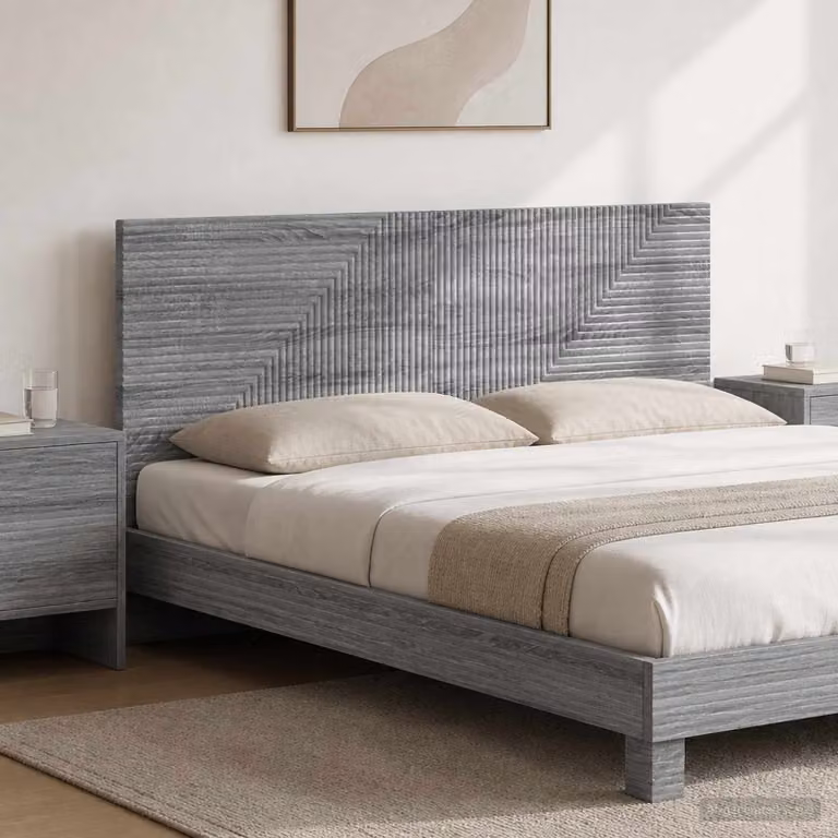 Testiera da muro vidaXL HAARLEM Sonoma grigio in legno ingegnerizzato con ripiano integrato L: 140 cm, H: 50 cm, P: 12,15 cm
