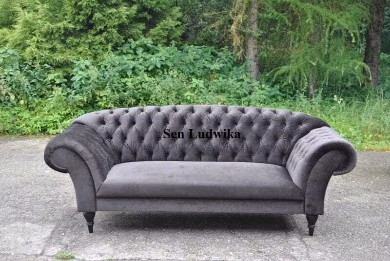 Dreisitzer Design Polster Sitz Textil Sofa 3 Sitzer Chesterfield Grau Couch