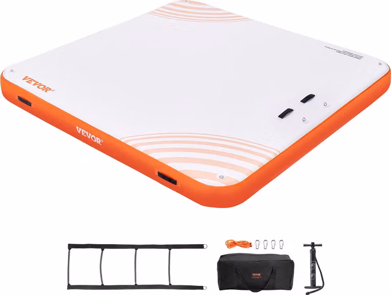 Darsena gonfiabile galleggiante, 2,13 x 2,13 m, piattaforma gonfiabile per banchina, tappetino antiscivolo per banchina galleggiante in acqua con borsa da trasporto portatile e scaletta staccabile, piattaforma galleggiante a isola per piscina