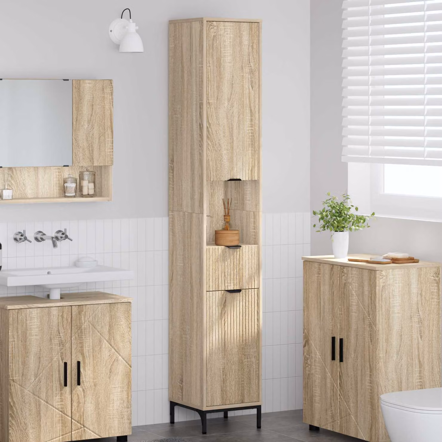 Mobile da bagno vidaXL in stile minimalista, colore marrone, L 80,1 cm x P 33 cm x H 190 cm