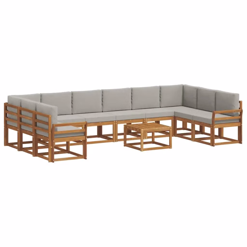 Set di divani da esterno vidaXL a forma di U in legno di acacia con cuscini e tavolino, Grigio – 2