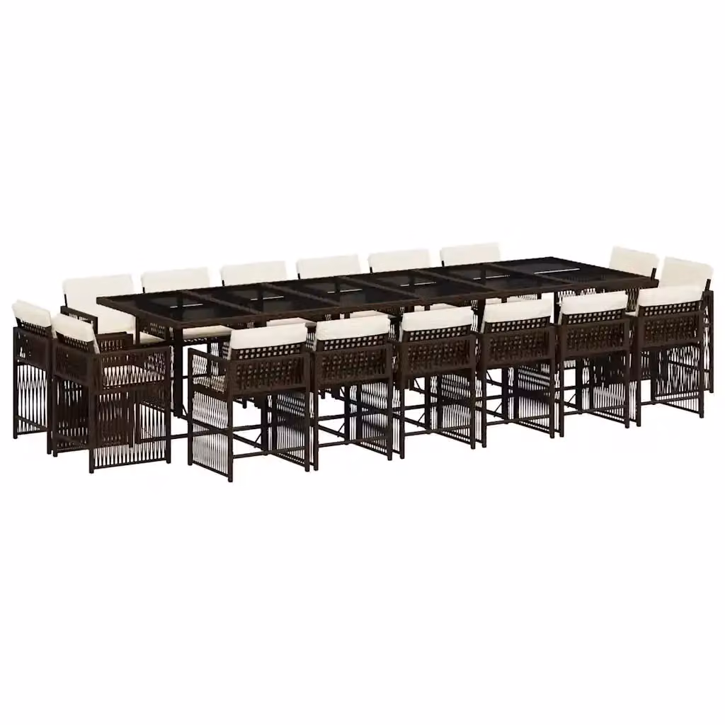 Set da pranzo da giardino vidaXL in polyrattan marrone e bianco con 17 pezzi e cuscini – 2