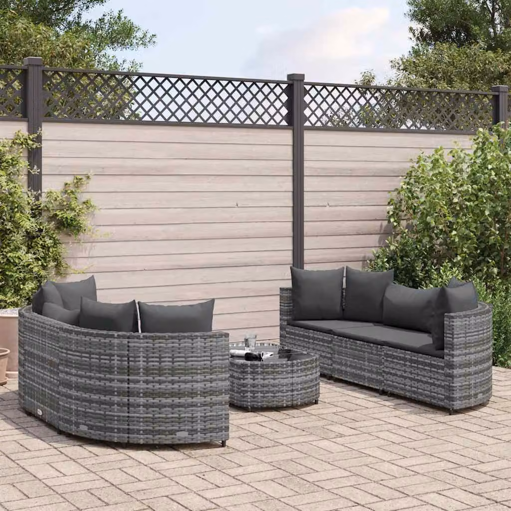 Set da giardino vidaXL composto da 7 pezzi in rattan con cuscini grigio antracite e struttura in metallo per esterno