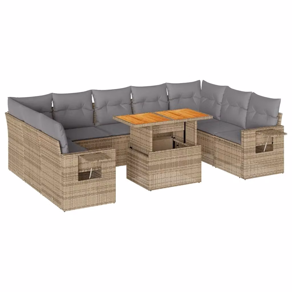 Set Divano da Giardino vidaXL in Polyrattan con Cuscini Beige e Tavolino da Esterno 10 Pezzi – 2