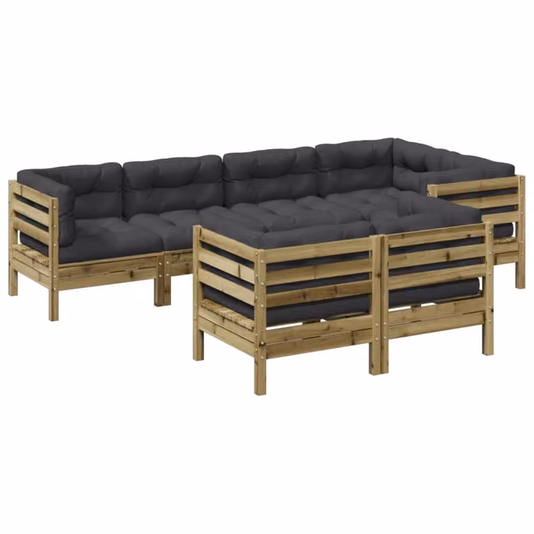 Set Divani da Giardino 7pz con Cuscini Legno Impregnato di Pino