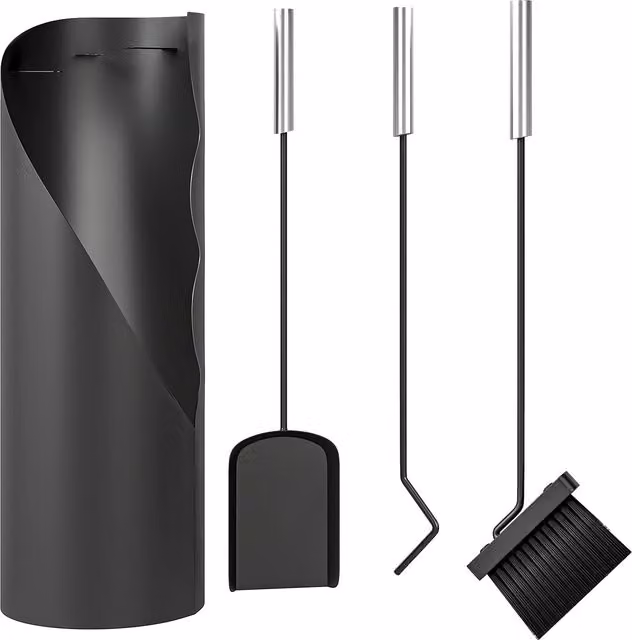 Set di utensili per camino Outsunny in metallo da 4 pezzi con scopa, paletta, attizzatoio e secchio, colore argento, H x L x P: 65 x 20 x 20 cm