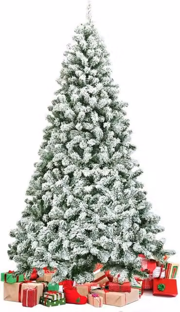 Albero di Natale artificiale Costway innevato in PVC e metallo, Verde e Bianco, Altezza: 225 cm