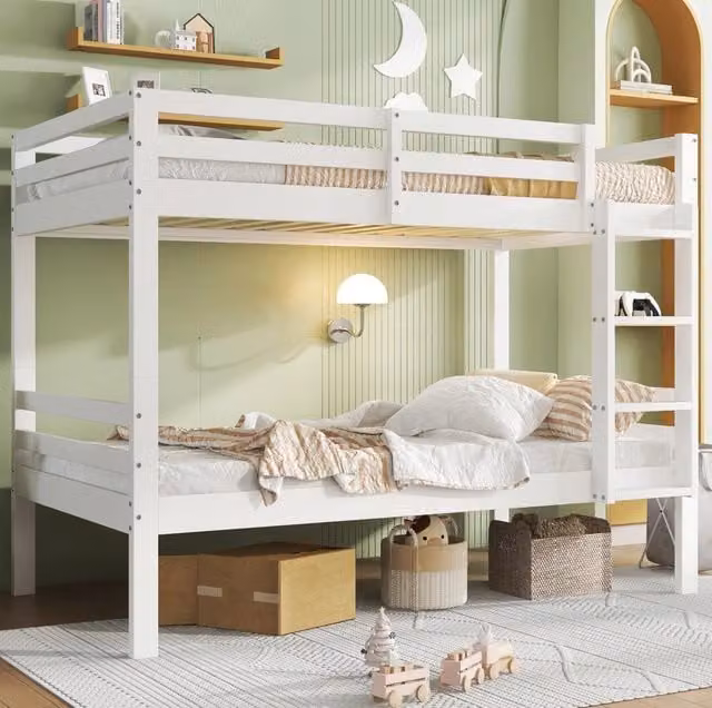 Letto a castello ULEVR 90x200 cm divisibile in 2 letti singoli, scala a 3 gradini e protezione anticaduta, bianco