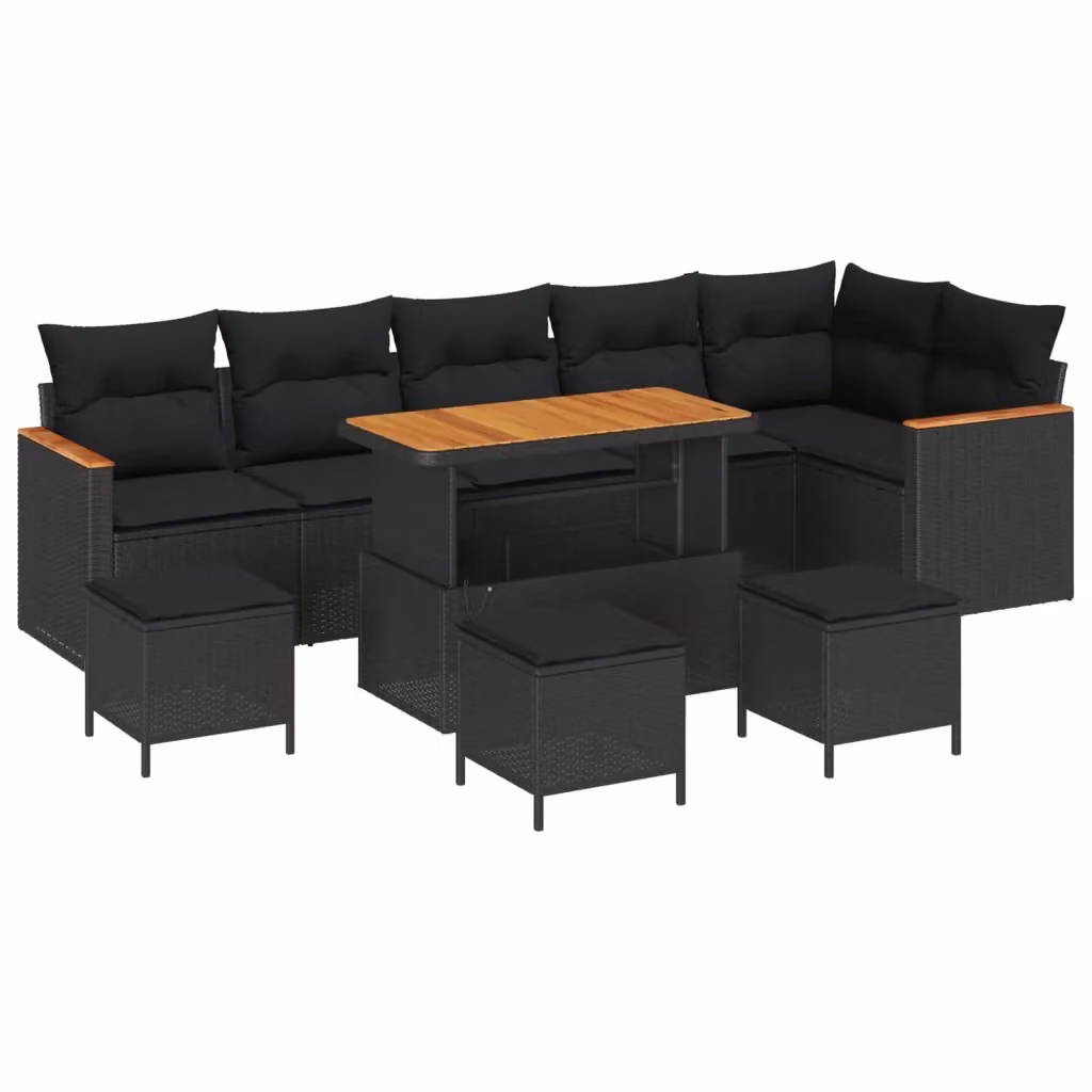 Set Divano da Giardino Moderno vidaXL in Polyrattan Nero con Cuscini e Tavolino da Esterno – 2