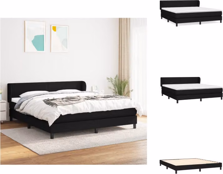 vidaXL Letto a molle con materasso nero 160x200 cm in tessuto - Letti e strutture letto