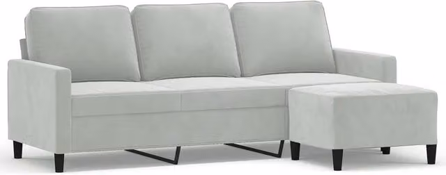 Divano | Divano da soggiorno | Sofa a 3 Posti con Poggiapiedi Grigio Chiaro 180cm in Velluto