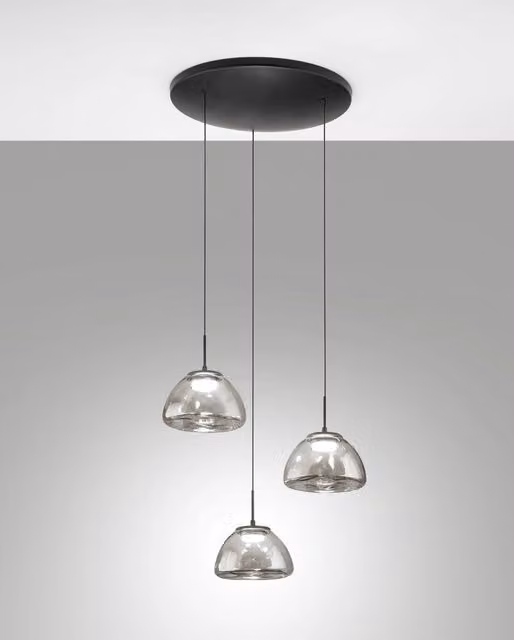 Lampada a Sospensione Lucille Ø350mm Fumé, LED 21W CCT 2700K/3000K/4000K, Dimmerabile, Struttura in Metallo e Vetro Borosilicato - Lucille