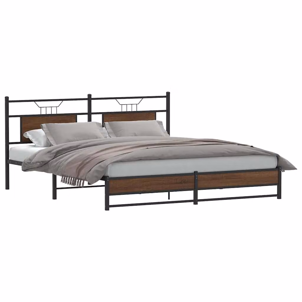 vidaXL Giroletto senza Materasso in Rovere Marrone con Struttura in Metallo e Legno L/P: 160 x 200 cm