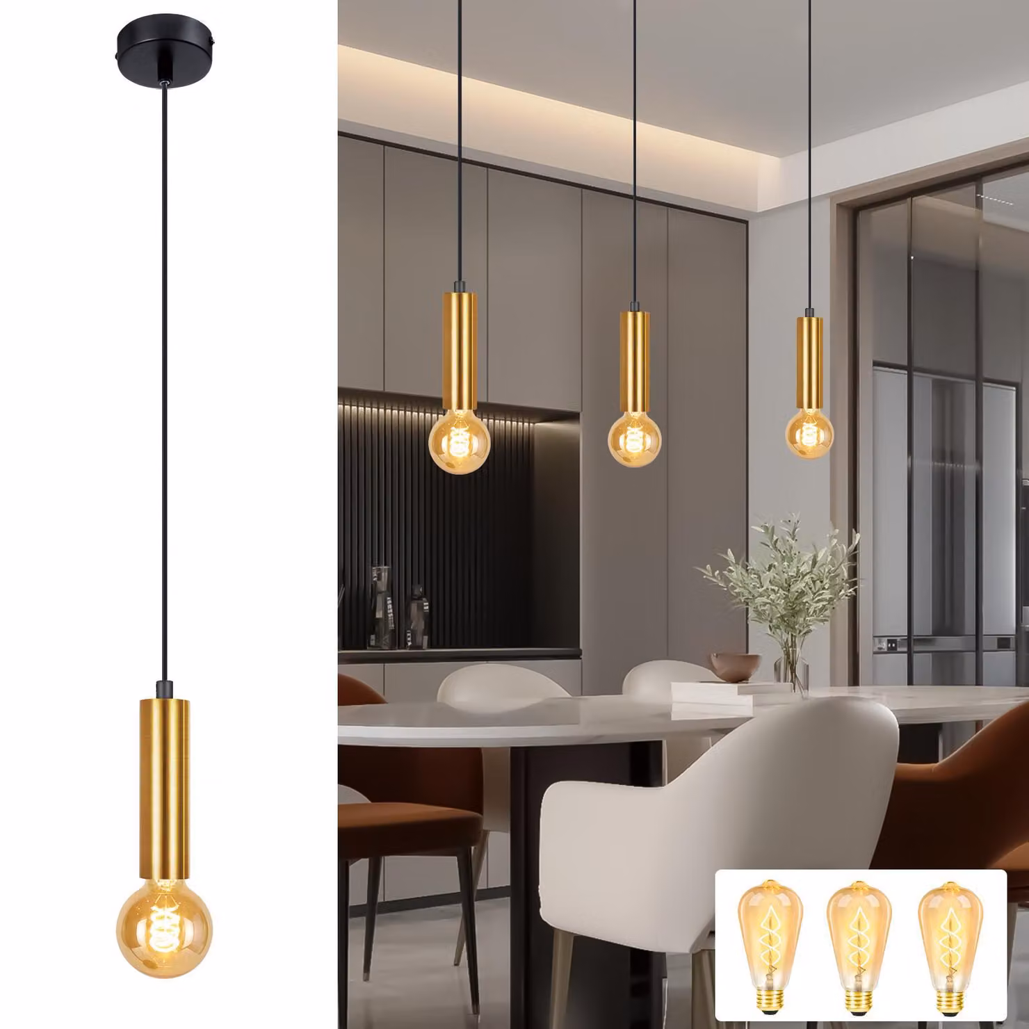 ZMH 1 fiamma luci a sospensione pendente tavolo da pranzo lampada E27 nero oro lampada da comodino lampada da sala da pranzo appeso lampada da cucina industriale