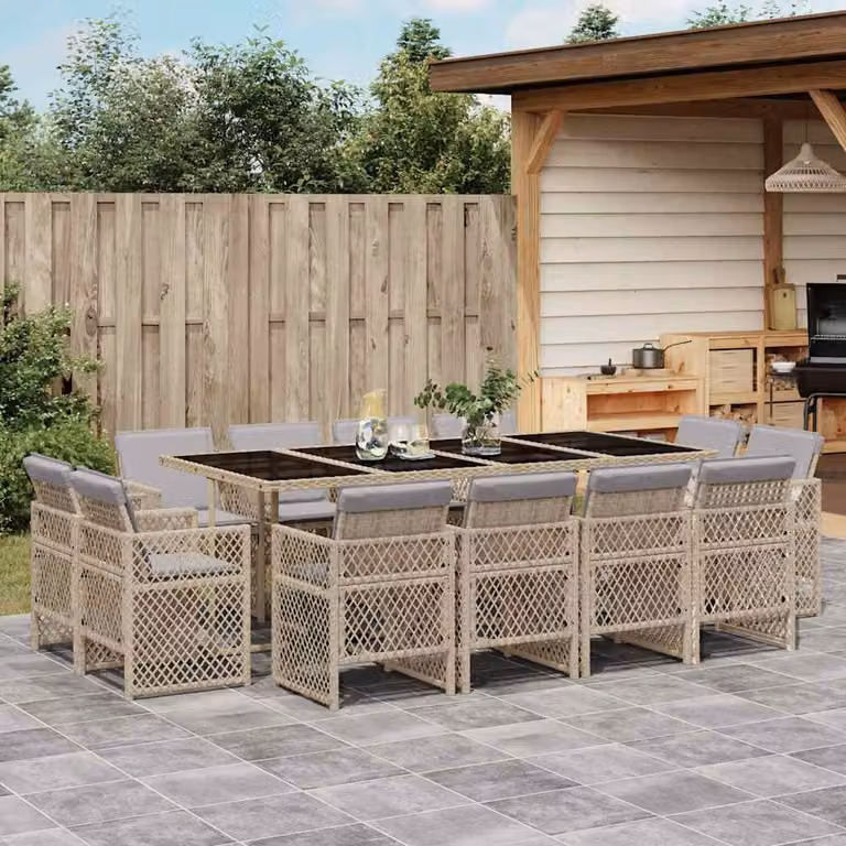 vidaXL Set Pranzo da Giardino 13 pz in Polyrattan con Cuscini Beige e Piano in Vetro