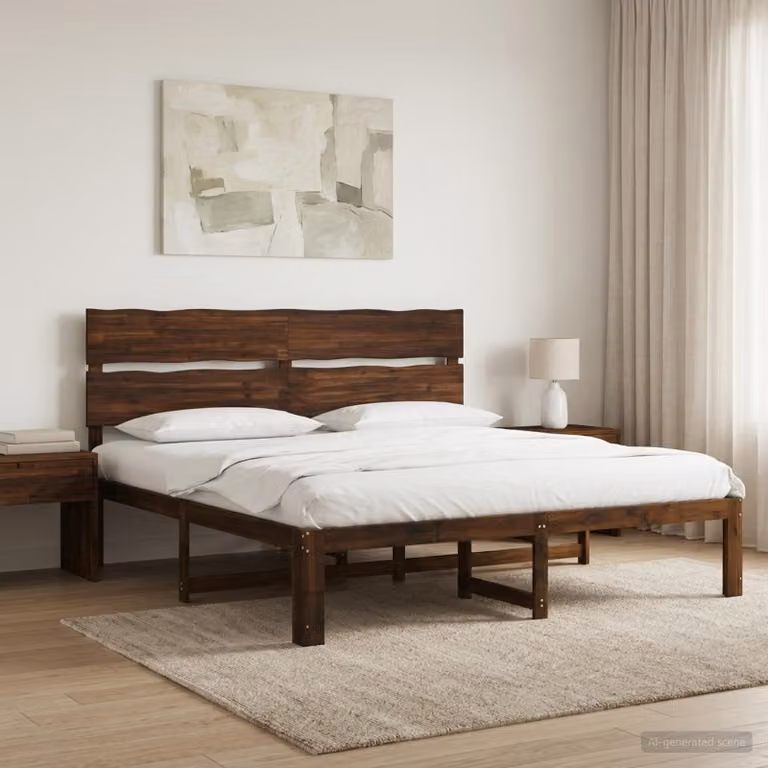 Letto matrimoniale con testiera vidaXL ROSTOCK in legno di acacia marrone, L: 200 cm, P: 205,5 cm, H: 115 cm