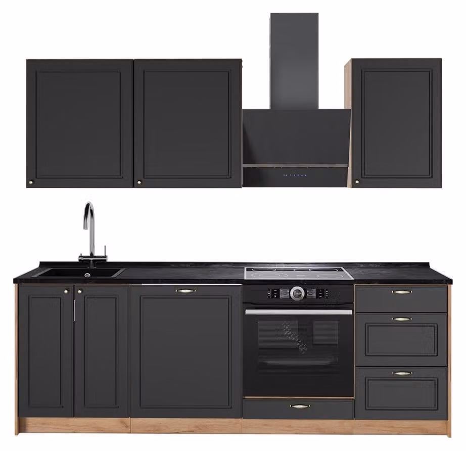 Cucina componibile Vicco Fame-Line Oro-antracite rustico/Rovere dorato 230 cm, PL Antracite, Model 63974