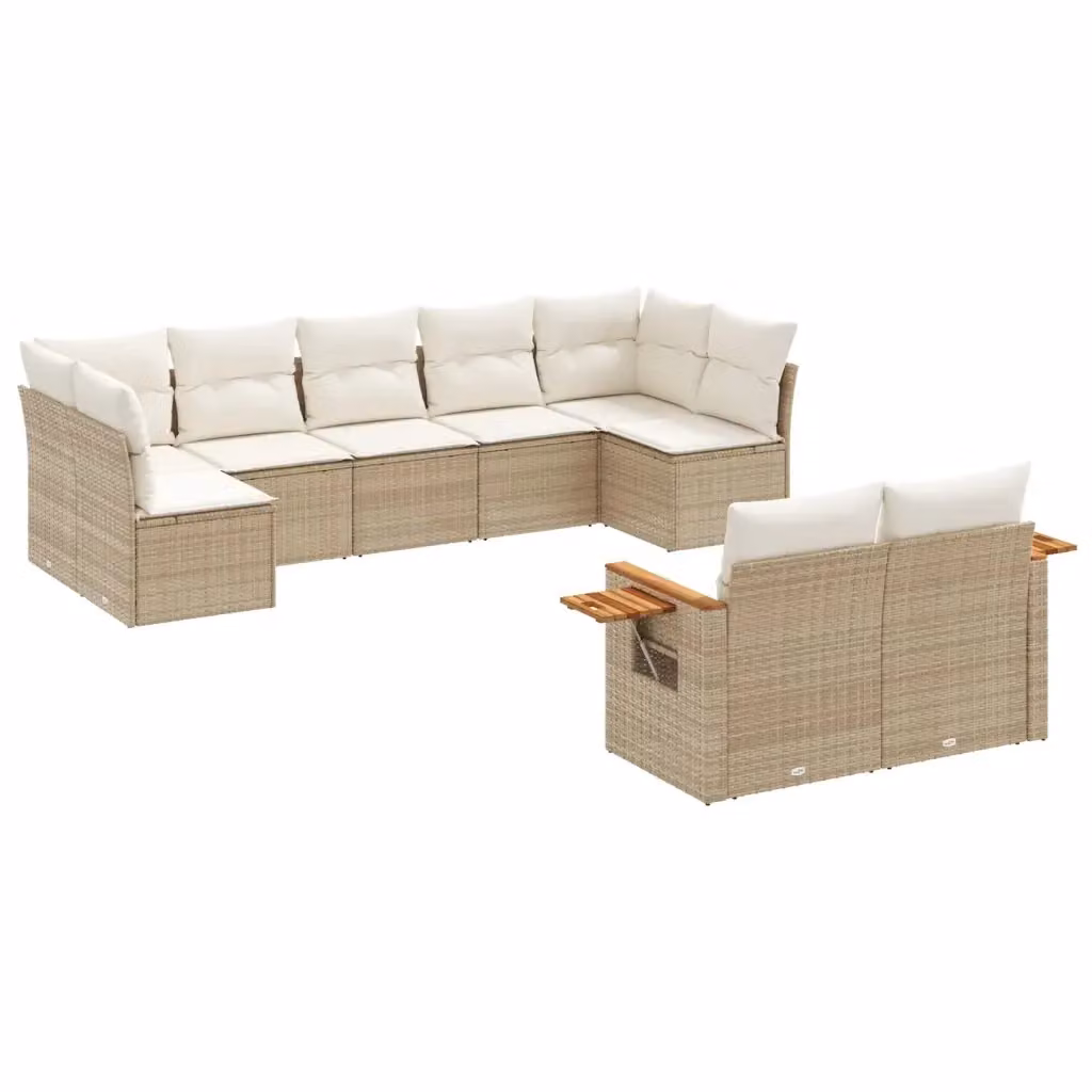 Set Divano da Giardino a Forma di U VIDAXL in Polyrattan con Cuscini Beige, 9 Pezzi – 2