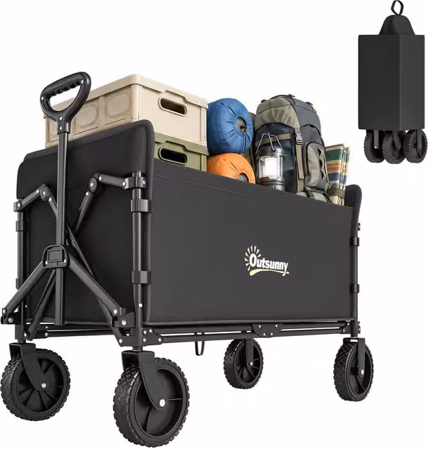 Carrello da giardino pieghevole zephmum in acciaio e poliestere nero 180L L/P/H: 90 x 48 x 62 cm