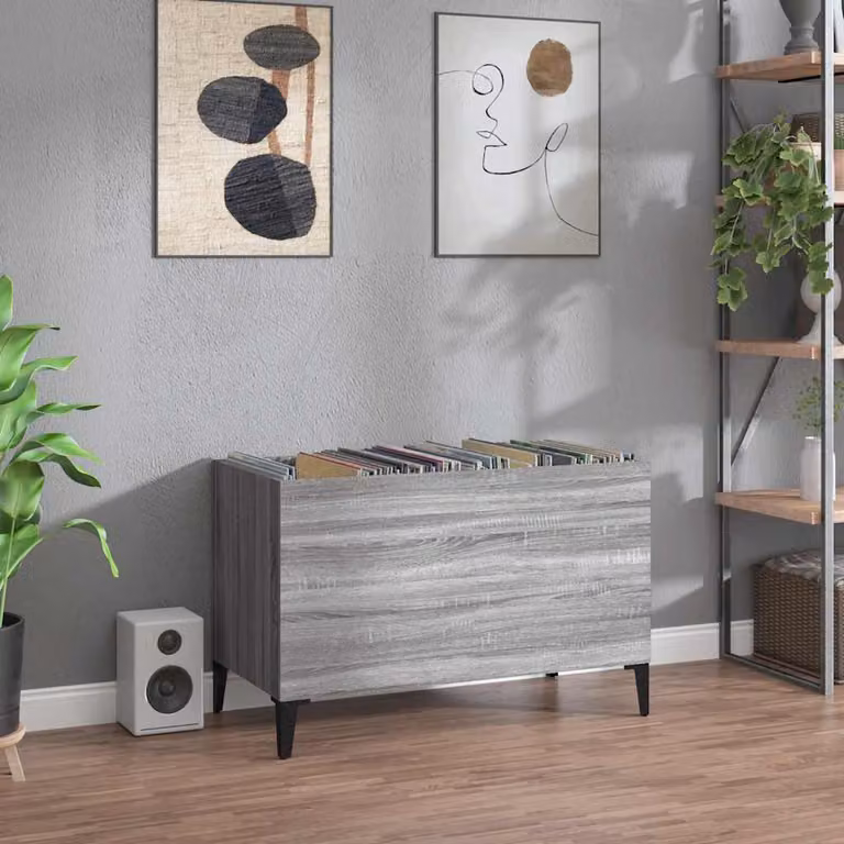 vidaXL Mobile Porta Dischi Grigio Sonoma in Legno Multistrato e Metallo, L/P/H: 74,5 x 38 x 48 cm