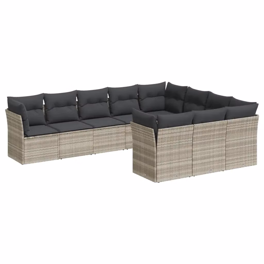 vidaXL Set Divano da Giardino a L 10 pz con Cuscini Grigio Chiaro in Polyrattan e Metallo – 2