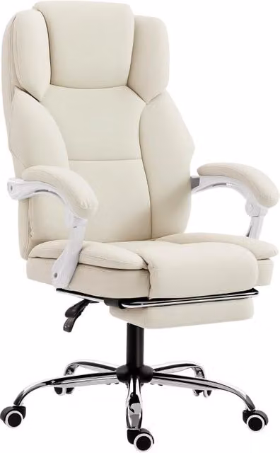 Sedia da ufficio con funzione reclinabile, sedia da scrivania, sedia girevole regolabile in altezza con poggiapiedi, 64 x 73 x 120 cm, beige
