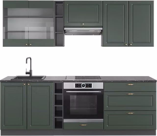Cucina componibile Fame-Line Verde-oro rustico/Antracite 235 cm, PL Antracite Vicco