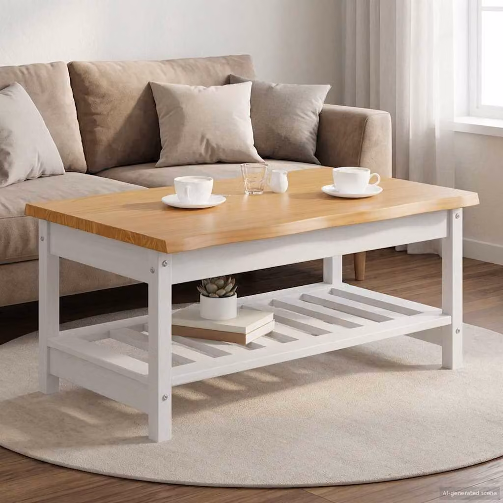 Tavolino da salotto vidaXL EKAI in legno di pino bianco, stile industriale, L 100 x P 60 x H 45,5 cm