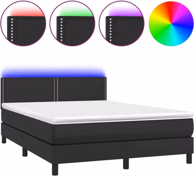 Giroletto a Molle con Materasso e LED Nero 140x190cm Pelle finta