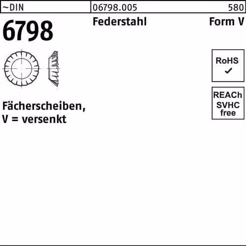 Rondelle dentate Reyher DIN 6798 acciaio per molle V 4.3 067980059043000 (250 pezzi)