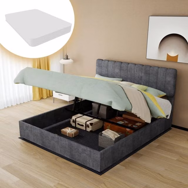 letto imbottito tessuto metallo grigio 160 x 200 cm