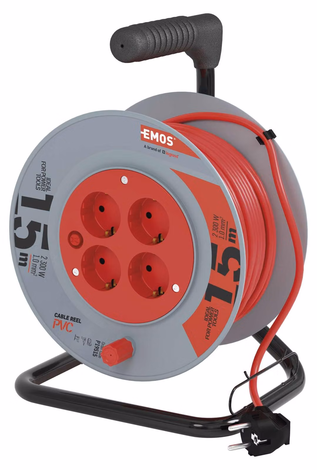 EMOS Avvolgicavo mini a 4 vie 15 m, avvolgicavo a 4 vie, avvolgicavo per interni con manovella, protezione da surriscaldamento, 2300 W, IP20 , P19515
